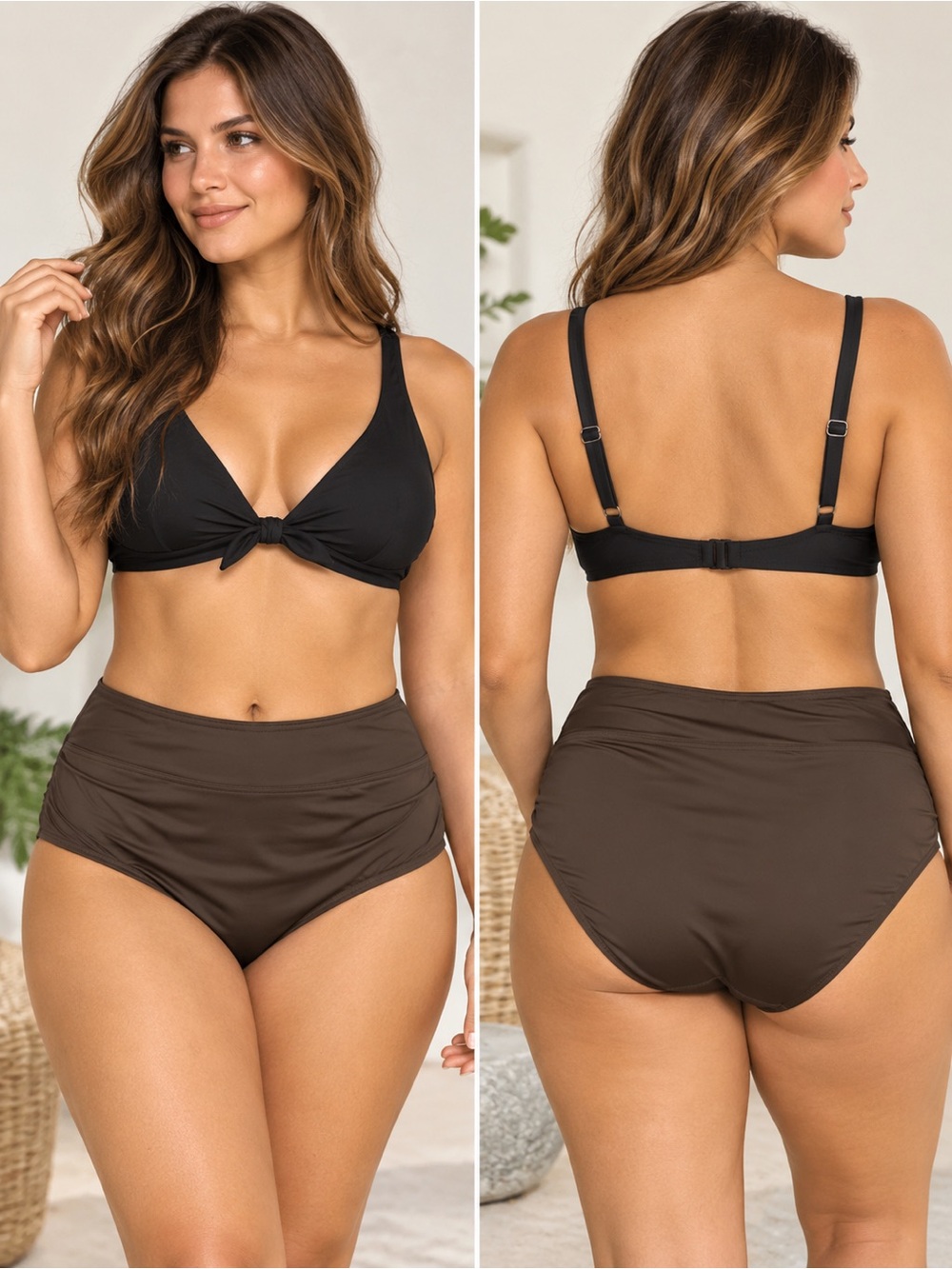 Lands’ End Women’s Brown High-Waisted Swim Bottom Size 14
